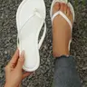 Women's Glossy Flip-Flops, Minimalist Flip Flops, Casual Street Style Summer Beach Sandals, Flat Non-Slip Slippers, Home Wear