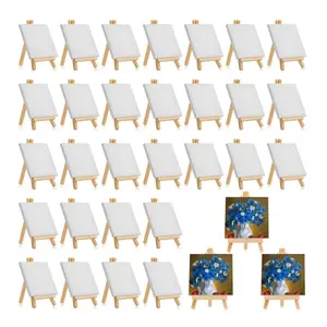 64Pcs Mini 4x4in Canvases & Easels Set - 32 Canvases, 32 Easels, for Oil, Acrylic, Watercolor, Perfect for Beginners, Kids Classroom Crafts, DIY Painting Supplies Gift