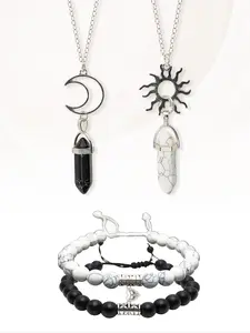 4pcs/set Natural Crystal Bracelet and Necklace Set, Magnetic Heart Bracelet Hexagonal Column Necklace, Valentine's Day Gift for Lovers