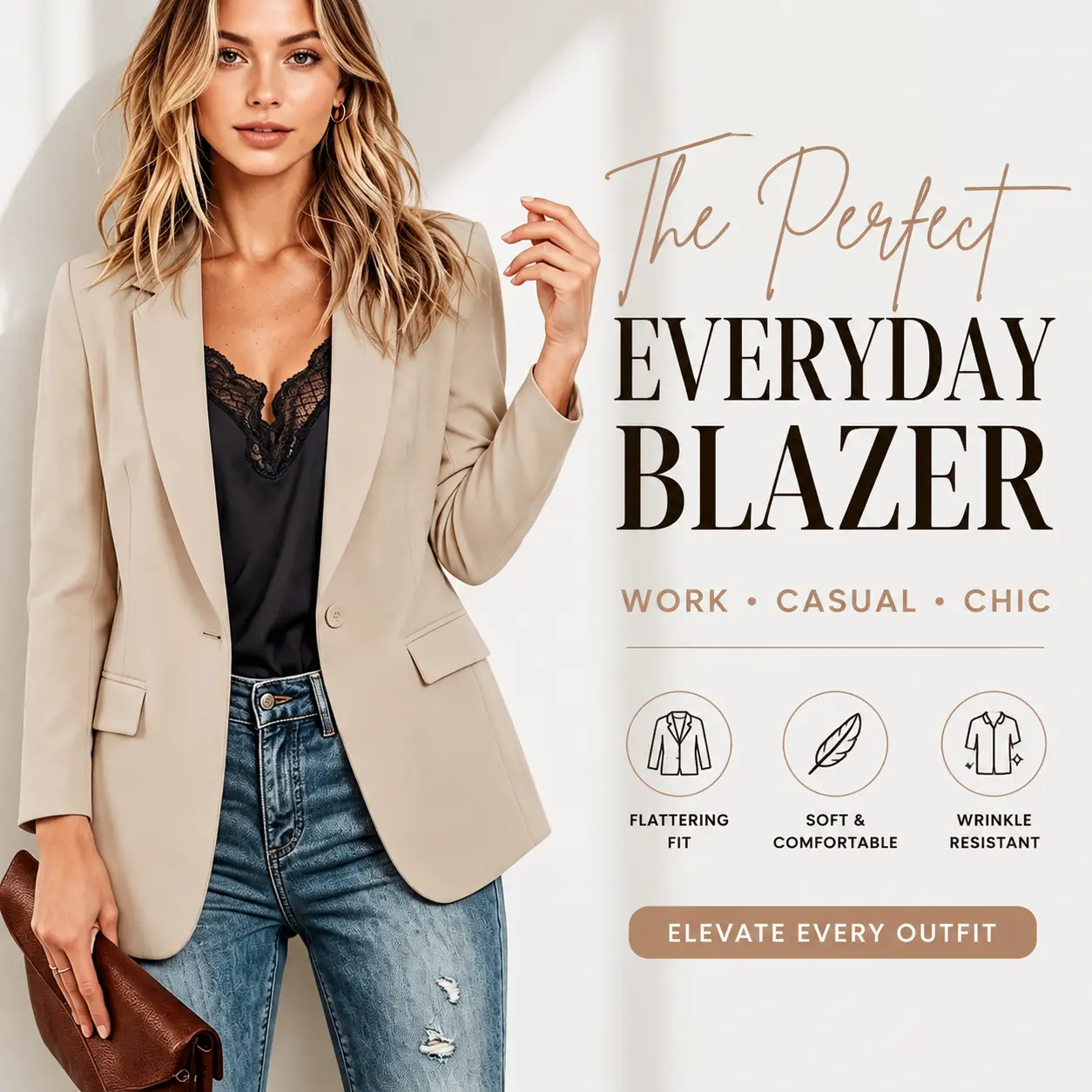 YESFASHION Women's Collared Casual Fit Blazer Jacket - Long Sleeve, Lightweight Polyester Fabric, Soft Wrinkle-Resistant, Pockets, Elegant Chic Office Work Casual Wear Outerwear, Everyday, Coordinate