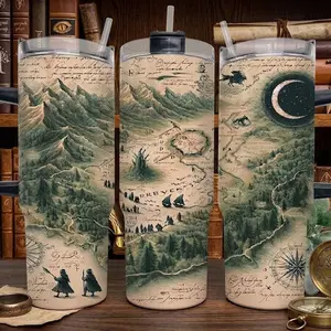 Middle Earth Map Vintage Movie 40oz Tumbler With Handle, Middle Earth Aaror Map Stainless Steel Travel Mug, Hot Cold Drink Cup, Gift For Fans Water Bottles Cup