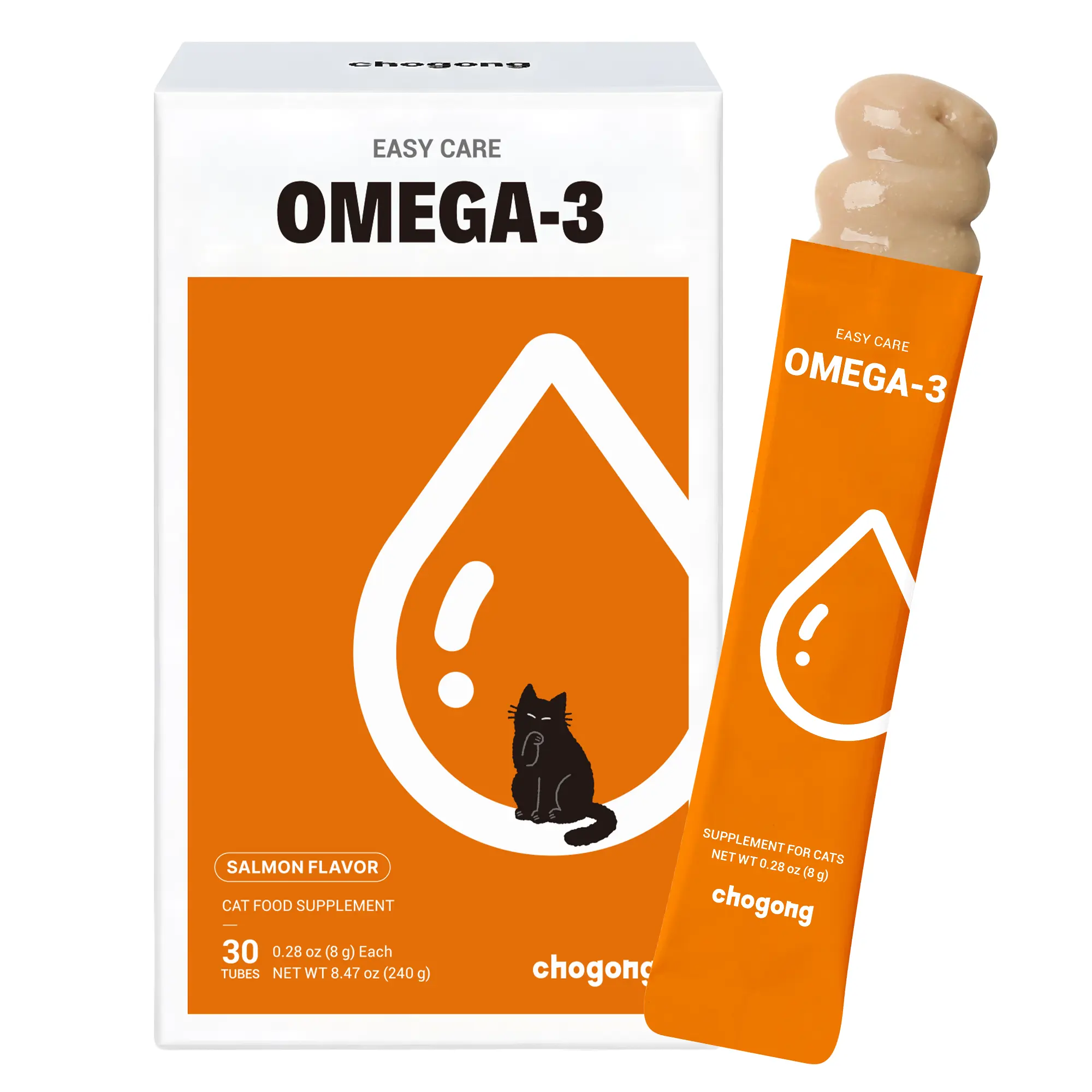 [Chogong Official] Omega-3 for Cats, Lickable Skin & Coat Supplement with EPA + DHA, 30 Tubes | Wild-Caught Alaskan Salmon, Omega 3 Oil for Dry Skin, Dandruff, Itchy Skin, Shedding, Squeezable Tubes Cats Enjoy Like Treats