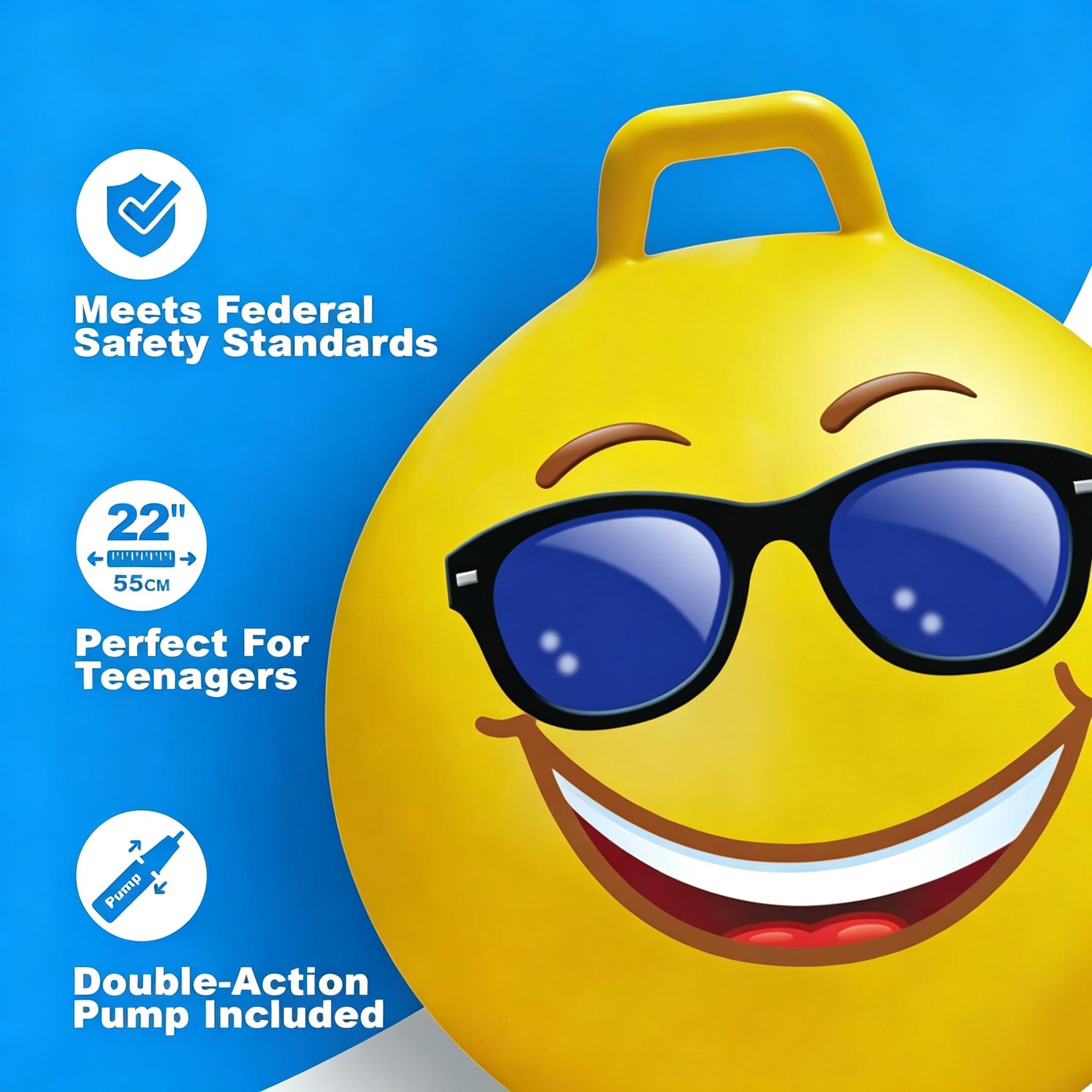 Hopper Ball for Adults Hippity Hop Jumping Ball Fun Outdoor Game Toy for Parties and Family Activities Bright Yellow Emoji Design