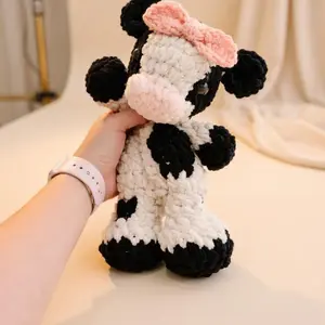 Crochet Cow Plush Toy, Amigurumi Farm Animal Doll, Soft Kawaii Cottagecore Decor