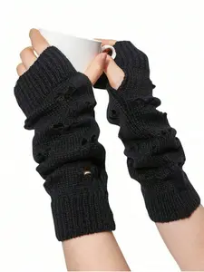 Women's Hollow Out Knitted Fingerless Gloves, Warm Fashion Arm Warmers, Spring Autumn Winter Wear, Jk Students Dance Daily Decorations