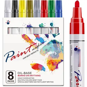Markers Pens Set, 8 Color Oil-Based Permanent  Marker, Medium Tip, Quick Dry and  Pen for Rock Painting, Ceramic, , Fabric, Plastic, Canvas, Glass, Mugs