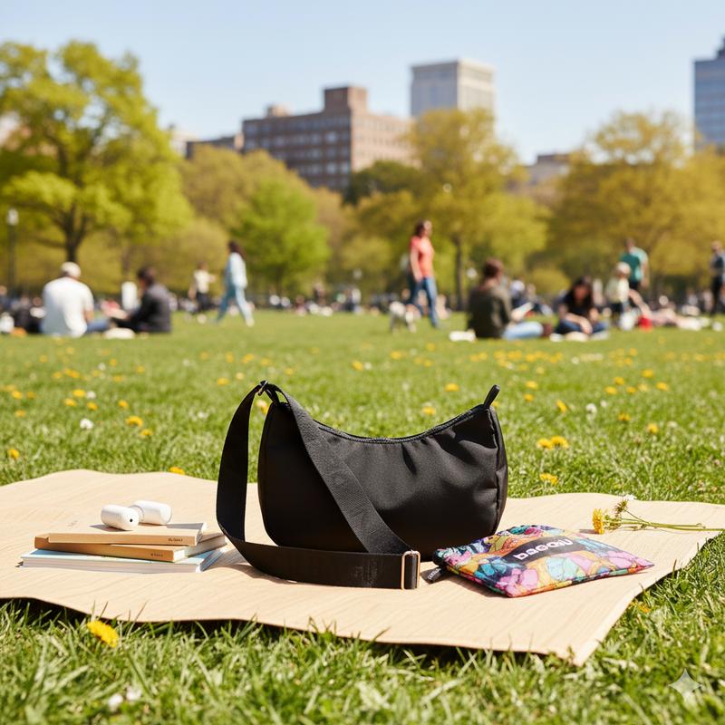 BAGGU Medium Nylon Crescent Bag - Black, Durable & Versatile, Crescent Shape, Ideal for Everyday Use, Shopping, or Travel
