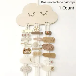 Nordic Retro Cloud-Shaped Hair Clip & Accessory Organizer - Pastel Pink & White Artificial Wood Wall-Mounted Decor with Hanging Loop, Decorative Storage for Hair Clips, Bows, Bowknot Decor