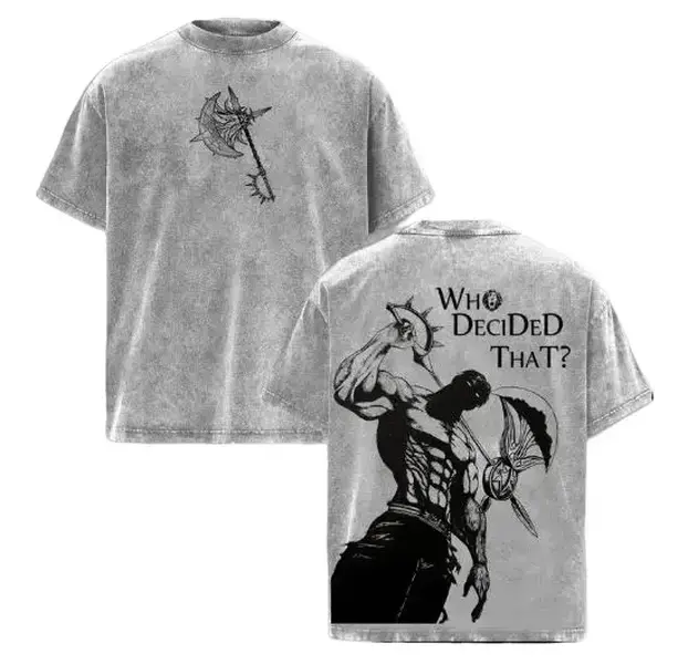 Men's 7 Deadly Sins Escanor Oversized Tee - "WhoDecidedThat" Pride Sin Retro Graphic, Heavy Cotton Unisex Anime Streetwear Gift For Fans