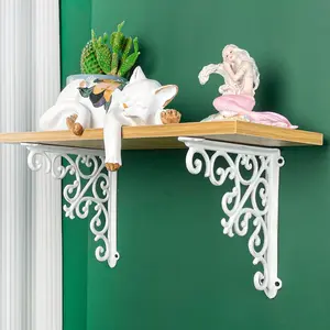 Sungmor 2PC Heavy Duty Decorative Brackets for Shelves, Vintage Cast Iron Shelf Bracket, Sturdy Black L Shape Metal Corner Brace Shelf Supporter, Wall Mounted Floating Shelf Bracket