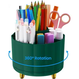 Desktop Organizer 360 Rotating, with 6 Slots Pen & Pencil Holder, Desk Caddy for Markers, pen, pencil, Space Saving Office Organization, Small Desk Essentials, Work Home, Green : Office Products