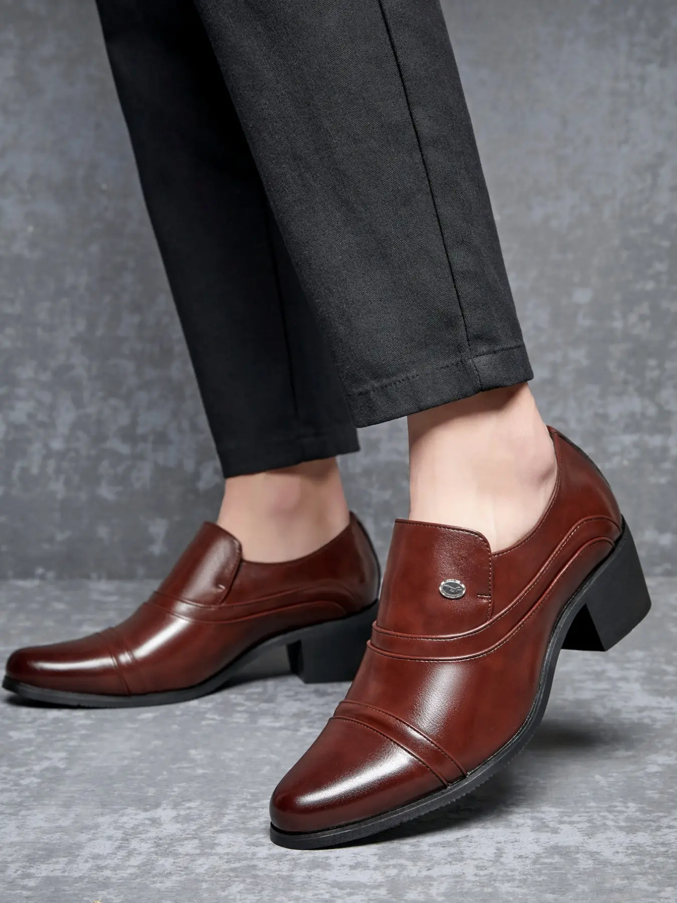 Classic Men's Business Formal Office High Heel Shoes, Pointed Toe Anti-Slip Metal Buckle Decor, Party Wedding Trendy Shoes, Business Style Shoes