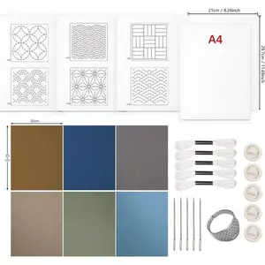 Sashiko Kit: Sashiko Thread, Thimble, and Water-Soluble Patterns Inspired by Traditional Sashiko and Embroidery Designs (Style C)