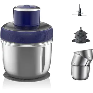 JD-376B Electric  Processor,Meat  with Garlic Peeler,Vegetable Fruit  with 3 Stainless Steel Bowls,Blue