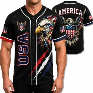 America 250th Anniversary Patriotic Baseball Jersey 1776-2026 Semiquincentennial USA Flag Eagle Printed Button Down Shirt Breathable Polyester 4th of July American Pride Casual Tops for Men