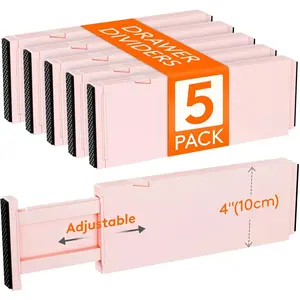 Lifewit 5 Pack 4" High Drawer Dividers 28-43.5cm/11-17" Adjustable Drawer Organizer for Clothes/Utensils, Expandable Drawer Separator in Dresser/Kitchen/Bedroom/Office Organization & Storage Pink