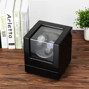 Uten Automatic Double Watch Winder Box, Luxury Wooden Storage Case for Mechanical Watch Winder with Quiet Motor 5 Rotation Mode, Black.