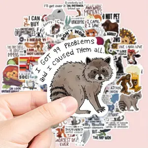 50 Humorous Animal Stickers with Funny Quotes and Expressions, Waterproof Coating, Sticker Decals, Perfect for Laptops, Phones, Cars, Party Gifts
