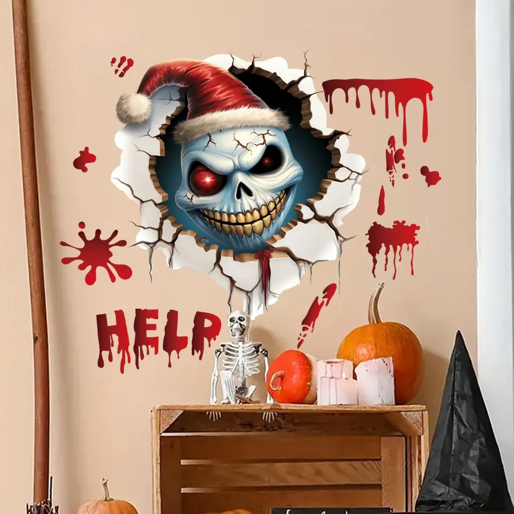 Halloween Dark Style Skull Wall Sticker, Perfect for Living Room and Bedroom Decor, Halloween Decoration Gift, 1 Piece