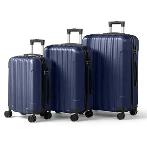 Three-in-one Textured Matte Finish ABS Trolley Case 20in 24in 28in Navy Blue Non-TSA Lock Detachable Wheels Travel Luggage