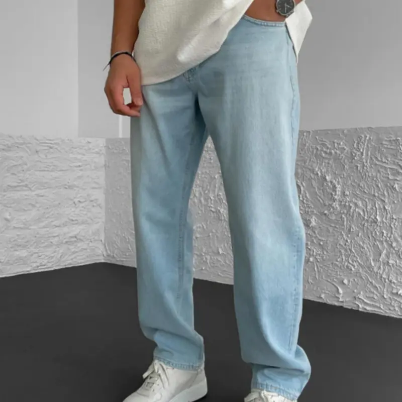 Men's Solid Color Classic Straight Leg Medium Wash, Loose Casual Comfy Denim Trousers Pants for Daily Wear, Fashion Streetwear Men's Bottoms for All Seasons, Loose Fit