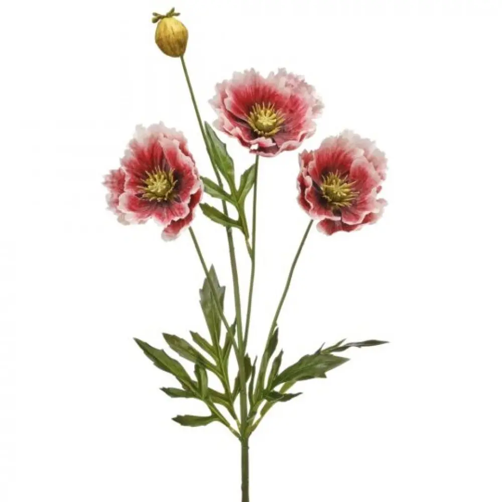 MDR Trading Inc. CM-RT886ROQ01 Pink & Cream Plastic Poppy Spray Bouquet (3 Pcs with Buds), Artificial Flower for Vase, Home Decor, Room Decor