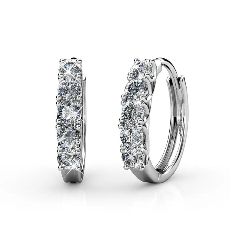 Bethany 18k White Gold Plated 15mm Hoop Crystal Earrings with Simulated Diamond Crystals