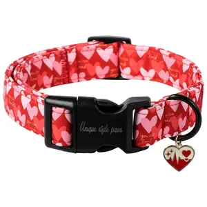 Unique Style Paws Adjustable Valentine's Dog Collar, Soft & Lightweight Heart Collar - Ideal Dog Accessory for All Dog Sizes