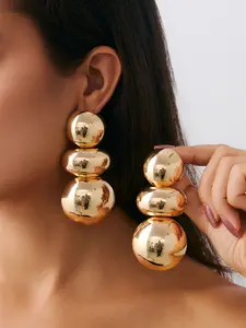 Bohemian Irregular Ball-Shaped Metallic Glossy Earrings Set, Luxurious Everyday Fashionable Jewelry Accessories for Women, Ideal Gift for Festivals and Parties