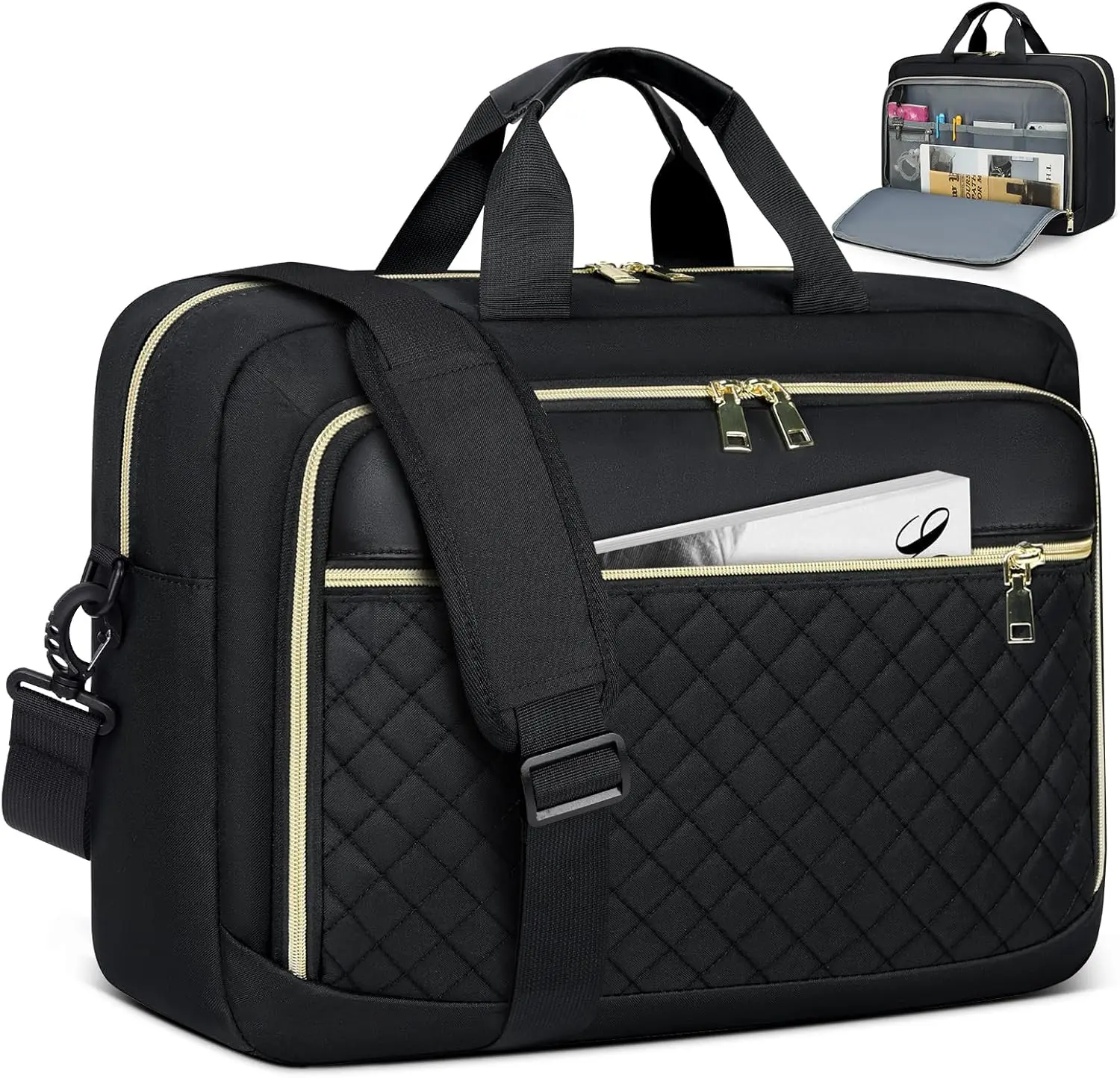 Laptop Bag 17.3 Inch Laptop Briefcase for Women Men   Messenger Bag Large Computer Bag for Business Office Work College, Black