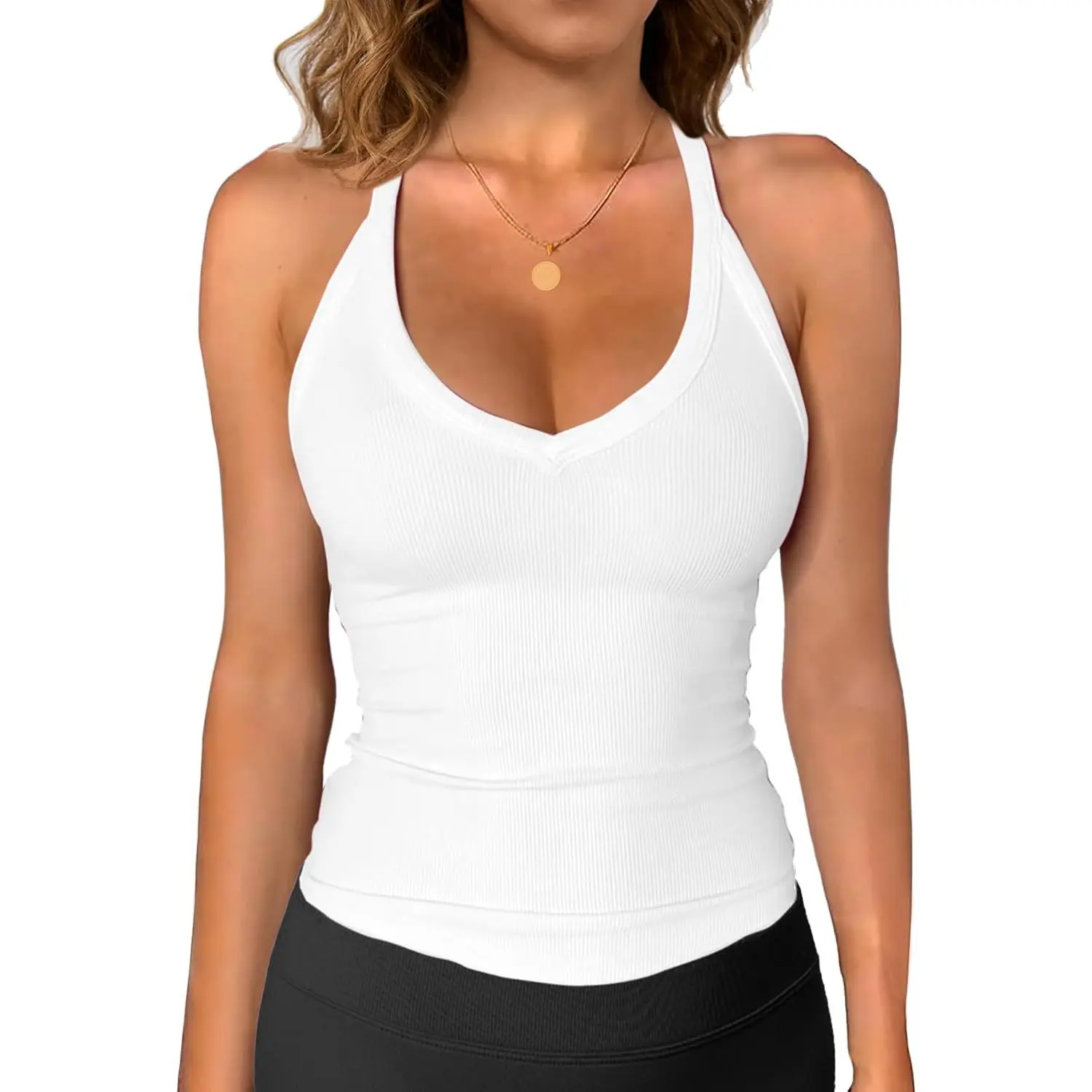 iGENJUN Workout Tops for Women Racerback Basic Tank Summer 2026 Camisole V Neck Slim Fit Ribbed Sleeveless