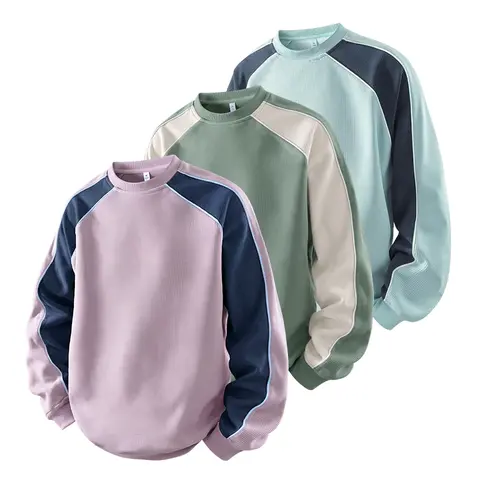 Autumn Winter Women Color Block Waffle Sweatshirt, Crew Neck Raglan Sleeve Pullover, Textured Waffle Fabric Long Sleeve Top, Versatile Casual Daily Outfit for Women#sohochic