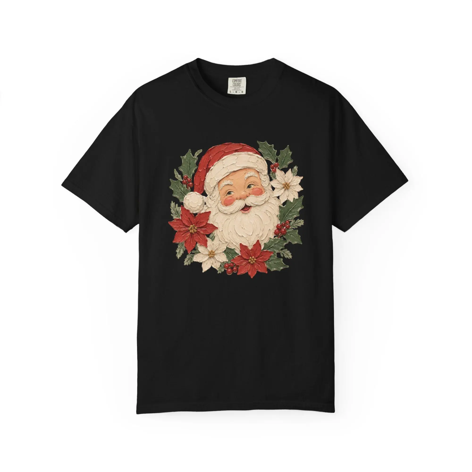 Men's Short-Sleeve Vintage Santa Christmas T-Shirt - Faux Painting Graphic, Retro Style, Comfort Colors Fabric, Cozy Holiday Top