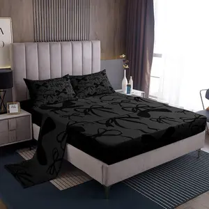 Feelyou Microfiber Bowknot Bedding Set - Ultra-Soft Black Kawaii Decor with Deep-Pocket Fitted Sheet, Kids' Soft Bedding for Boys and Girls, Microfiber Bed Sheets, Soft Bedding Sheet