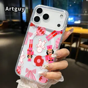 Magnetic Phone Case for iphone 17 Pro Max 16 Plus 15 14 13 12 11 Air XR E Nutcracker Christmas Pattern Pattern Non-Yellowing Shockproof Soft Silicone Transparent Acrylic Large Hole Cover Supports Wireless Charging