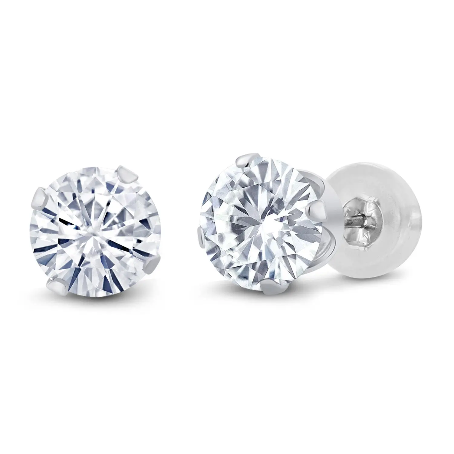 Gem Stone King 14K White Gold White Moissanite Stud Earrings for Women, 2.00 Cttw Round 6.5MM Gold Jewelry, Stud Earrings Jewelry, Moissanite Ear Pieces, Moissanite Ear Studs