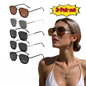 2-Pair Polarized Sunglasses for Travel, Driving & Daily Wear, UV Protection, Lightweight Geometric Frame with Double Beam Design. Great Gift for Him or Her