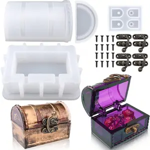 1 Set Of Diy Crystal Resin Drop Glue Storage Jewelry Box Mold, Treasure Box, Dice, Small And Cute Storage Box, Mirror Silicone Mold, Unique Home Decoration Gift