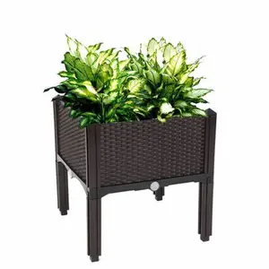 Findmall Elevated Square Garden Bed, Stylish Rattan Pattern Plant Box for Outdoor & Indoor Planting, Ideal Father's Day Gift