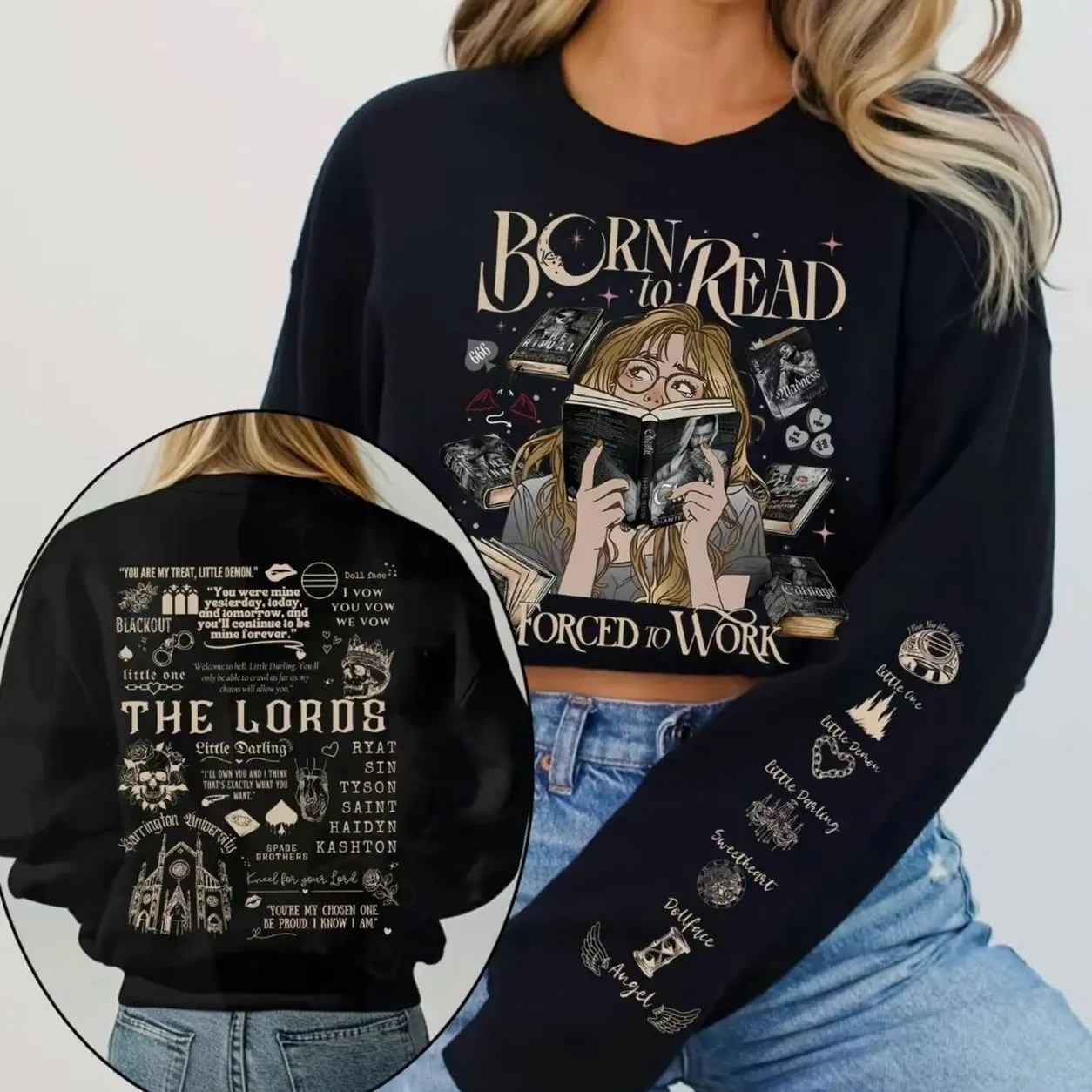 3 Sides Chaotic Book Sweatshirt, Born To Read LORDS Series Forced To Work Sweater, Shantel Tessier Book Shirt, Dark Romance Bookish Gift Z