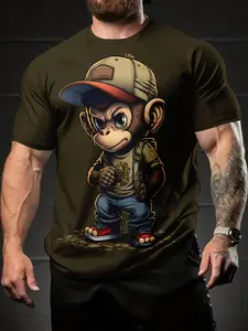 Men's 3D Digital Print T-Shirt, Stylish Casual Streetwear Fitted Short Sleeve Round Neck Top, 100% Polyester, Perfect Holiday Gift for Men