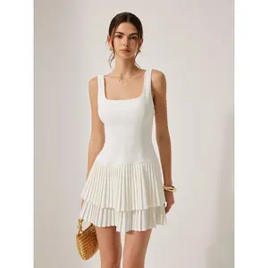 Square Neck Pleated Dress