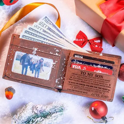 DUJO Christmas gift for son, engraved leather wallet, men's wallet,Personalized Christmas Gifts for Boys, thoughtful gift for boys,Birthday gift from mom and dad to their son,Back-to-school gift from Mom &Dad,Boy's summer outfit.