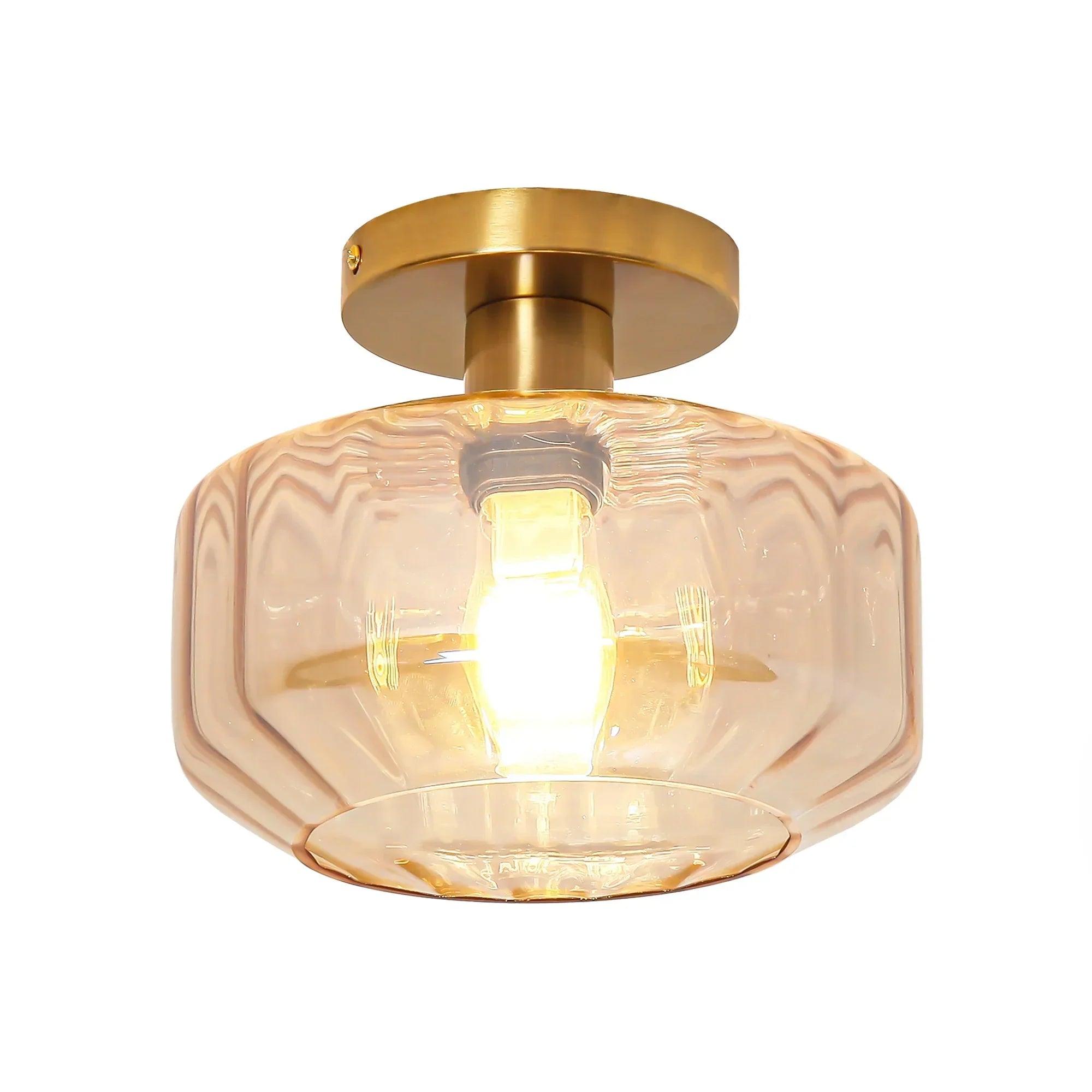 Modern Gold Semi-Flush Mount Ceiling Light | 9" Gerald Rippled Glass Lighting Fixture