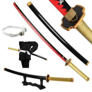 41 inches Anime Bamboo Wooden Dull Blade Demon Slayer Sword Cosplay Tsugikuni Yoriichi with Belt & Holder Stand Display Cosplay Role Playing Collection Decoration Gift