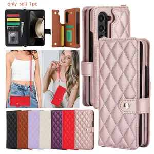Soft Crossbody Wallet Case For Samsung Galaxy Z Fold7 Z Fold 7 6 5 4 3 Leather Case Phone Case Cover Cash Cards Slot Strap Lanyard