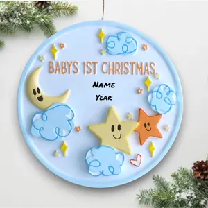 Personalized Baby’s First Christmas Ornament – Stars & Clouds Design – Custom Name & Year Keepsake 2025