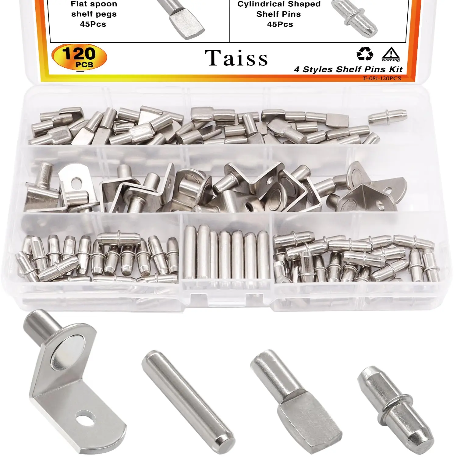 120PCS Shelf Pins Kit 4 Styles,Nickel Plated Shelf Support Pegs,Shelf Bracket Pegs,Bookshelf Pegs,Shelf Holders pegs,Kitchen Cabinet Shelf pegs for Shelves Kitchen Furniture and Closet