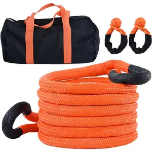 Kinetic Recovery Tow Rope, 48000LBS Snatch Strap with Soft Shackles, Extreme Duty 30% Elasticity Energy Offroad Towing Straps Kit for Car Jeep Trucks SUV UTV ATV Tractor - 1" x 20ft, Orange