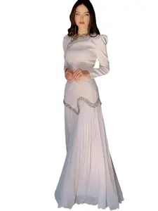 2026 New Long Sleeve Pleated Dress, Elegant Formal Aesthetic Ball Gown, Bubble Sleeves Design, Beaded Waist Slimming, Party Date Commute Multi-Occasion Dress